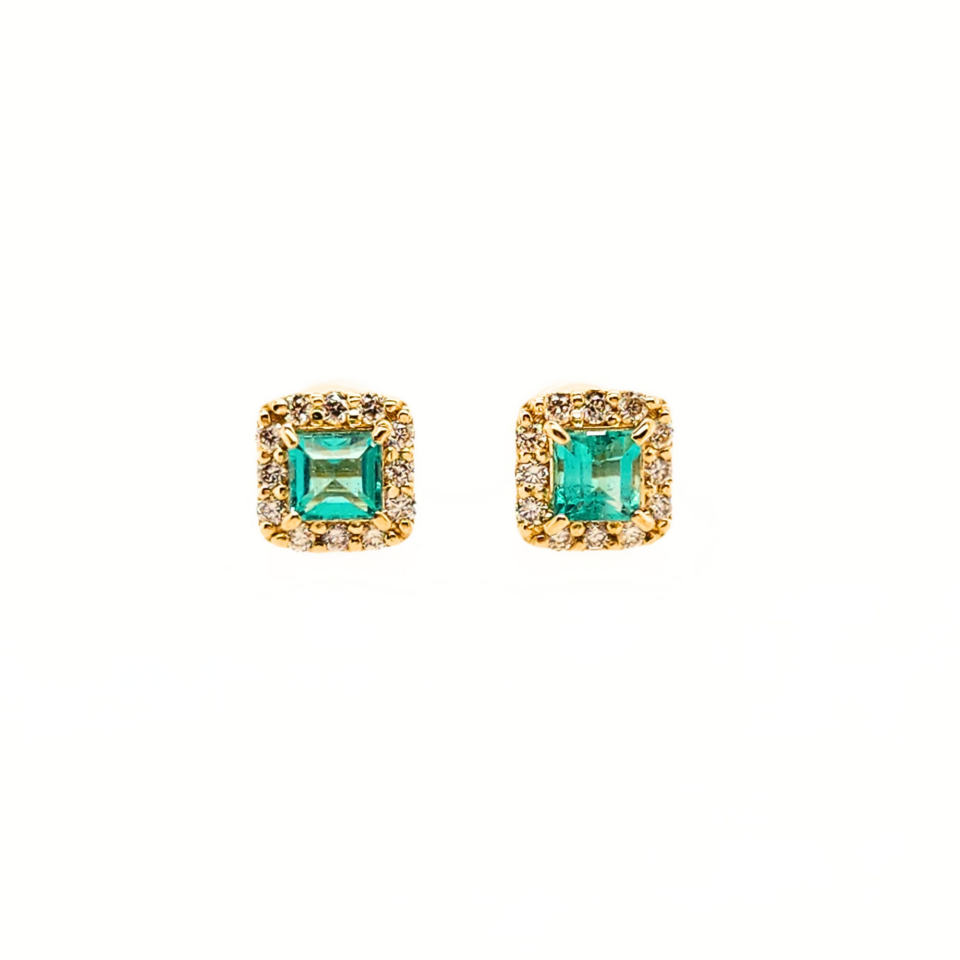 18K Gold Emerald Earrings