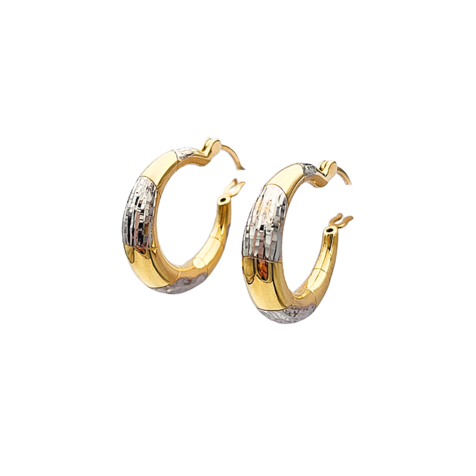 18K White and Yellow Gold Hoop Earrings