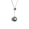 18K White Gold Tahitian Pearl Necklace with Ruby