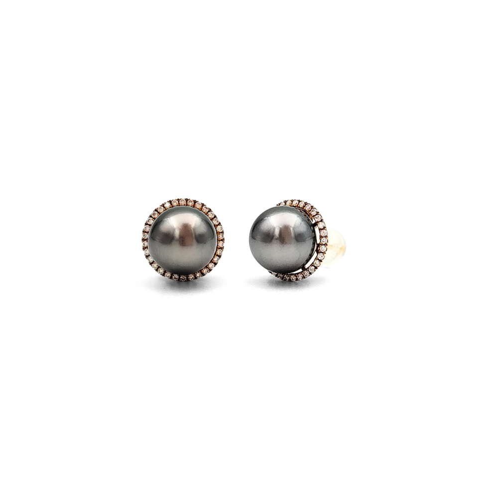 18K Gold Tahitian Black Pearl Earrings