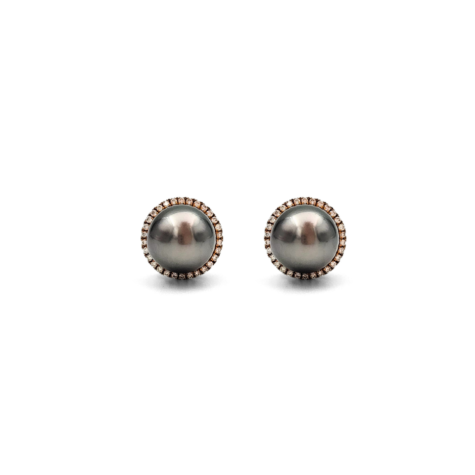 18K Gold Tahitian Black Pearl Earrings