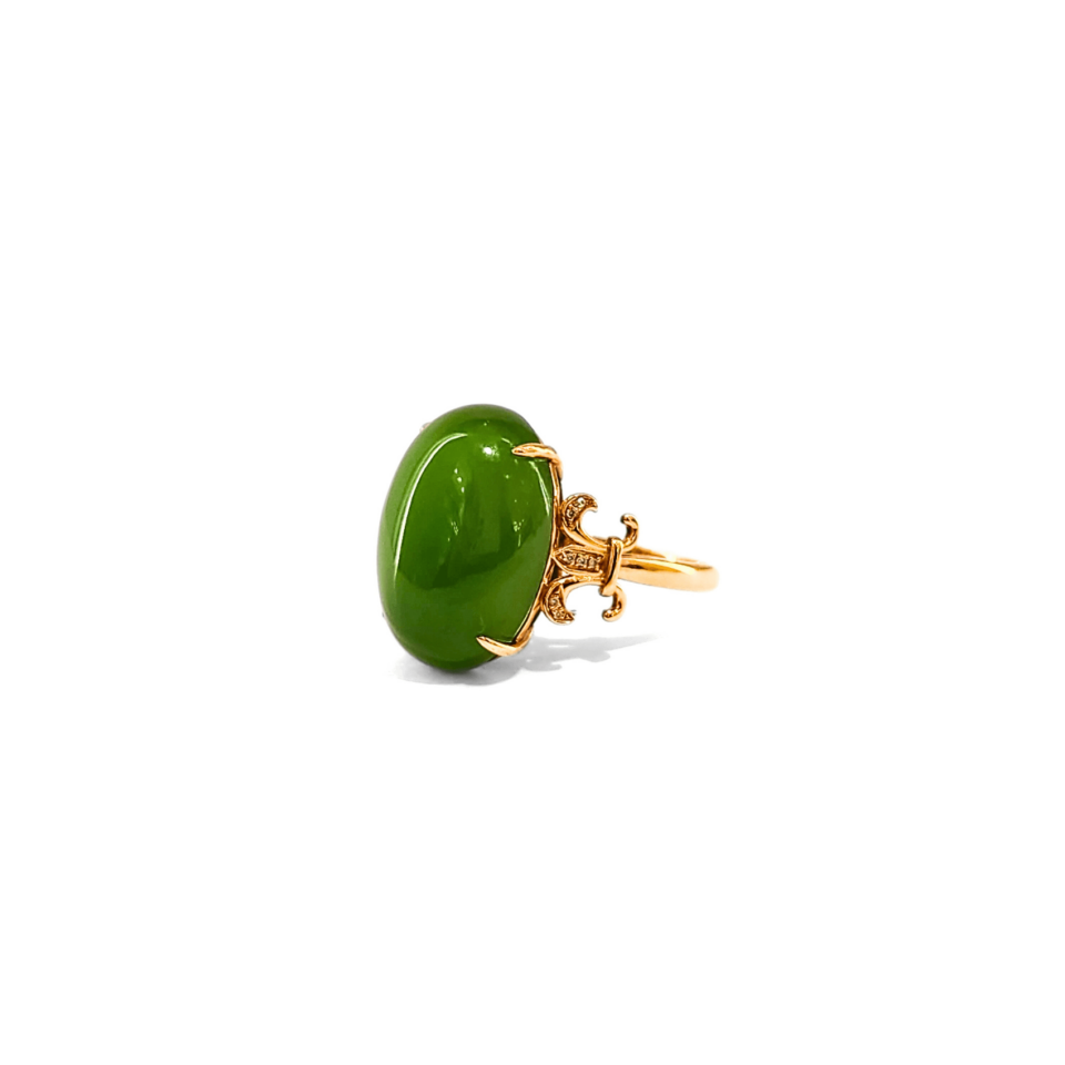 18K Gold Nephrite Jade Ring