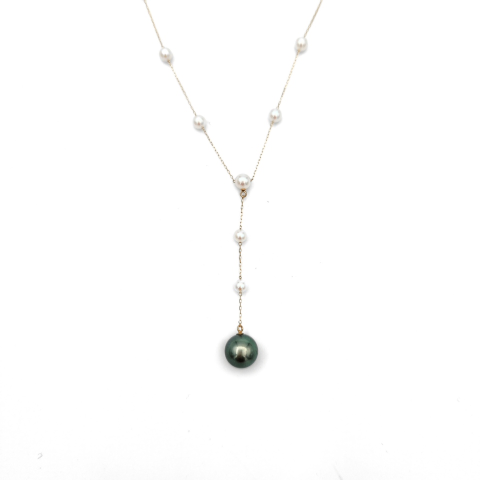 18K White Gold Tahitian Black Pearl Necklace