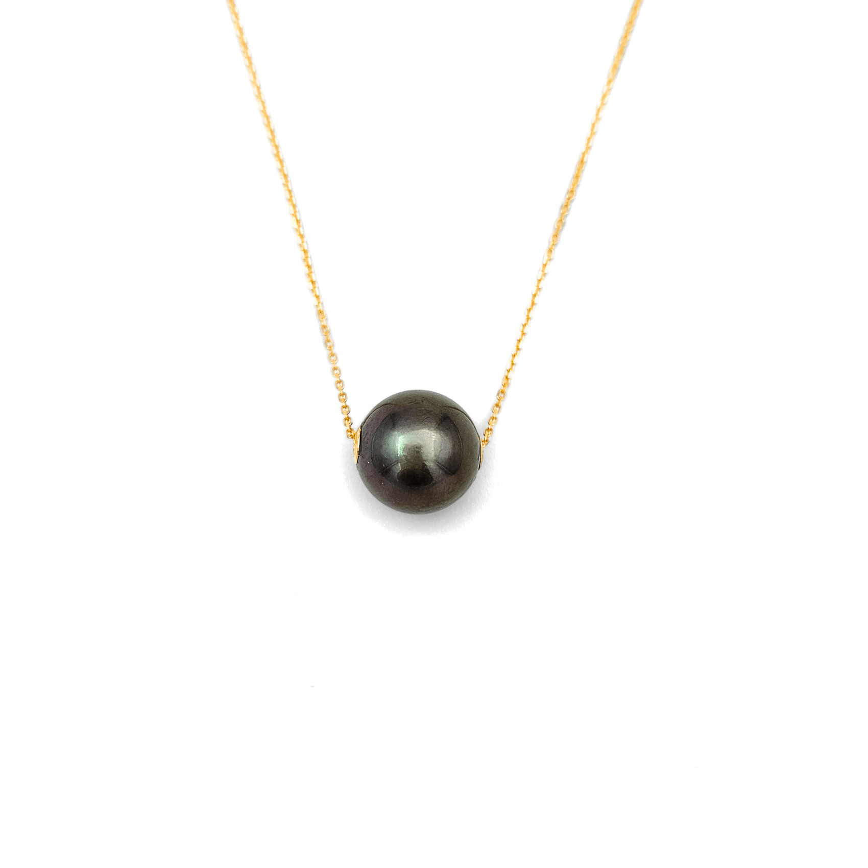 18K Gold Tahitian Black Pearl Necklace