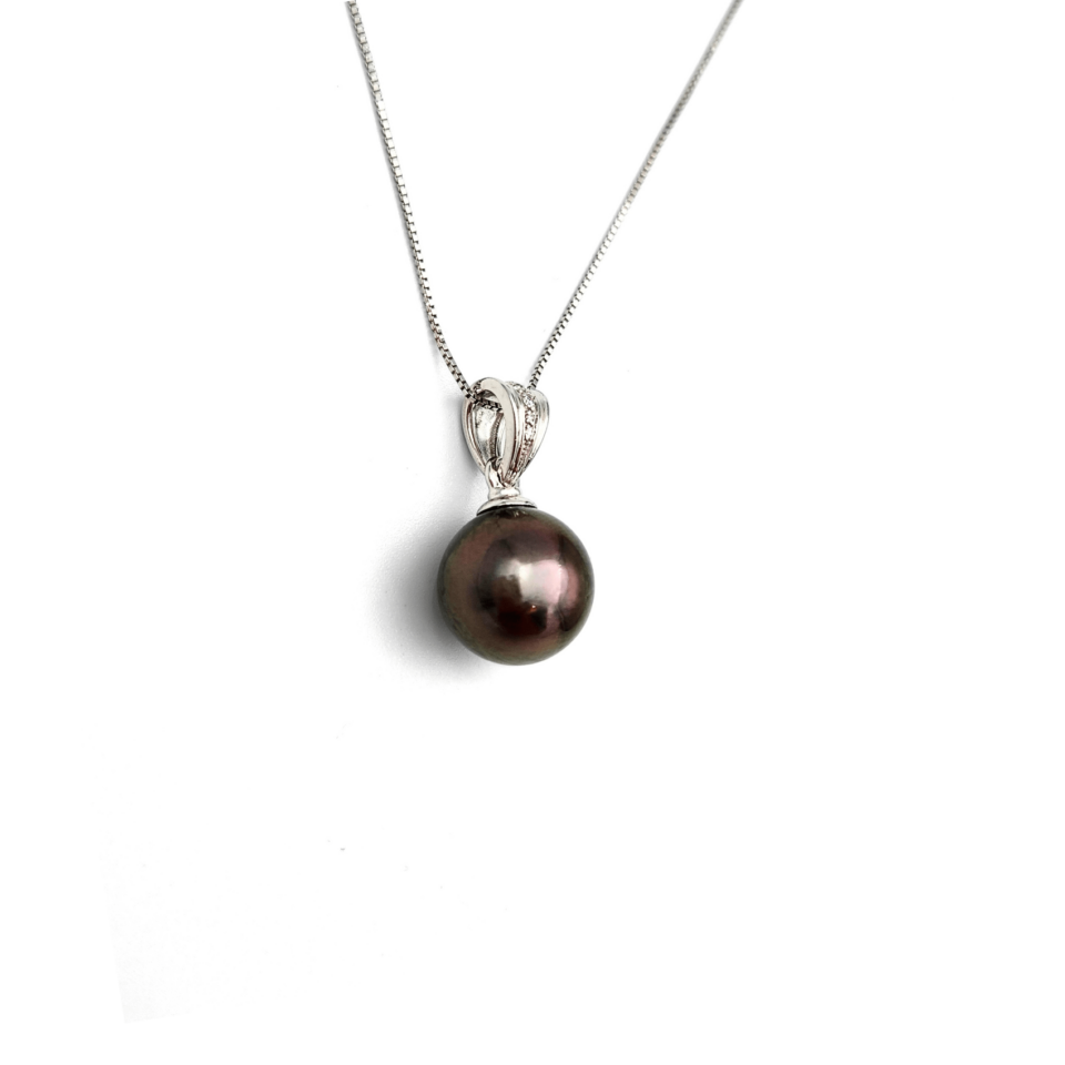 18K White Gold Tahitian Black Pearl Pendant