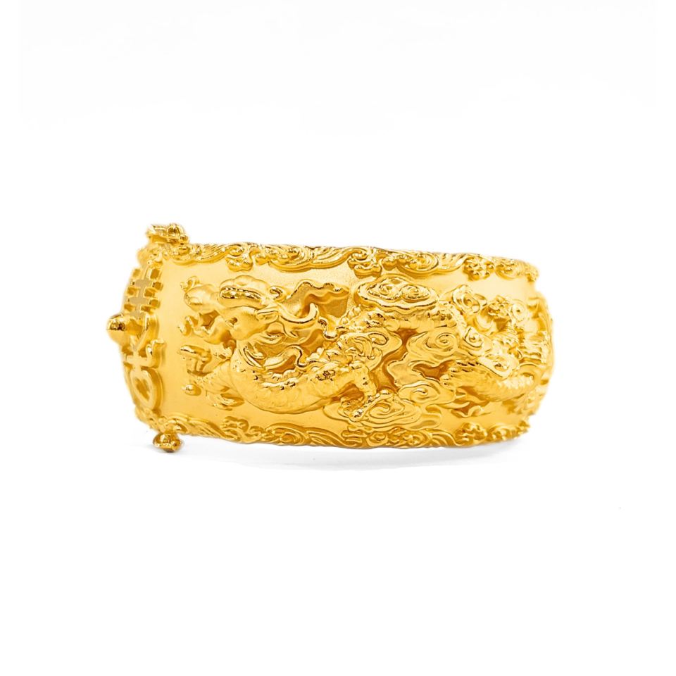 24K Gold Dragon And Pheonix Bangle