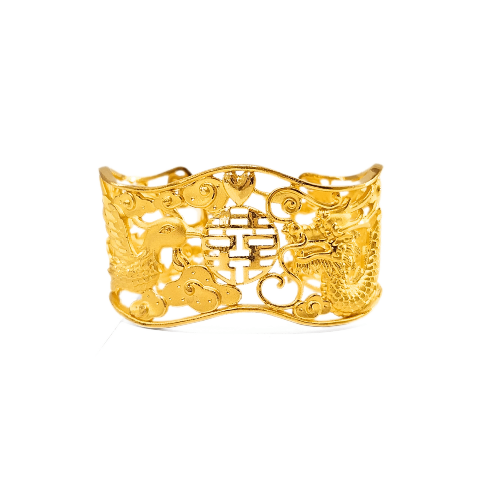 24K Gold Dragon And Pheonix Bangle
