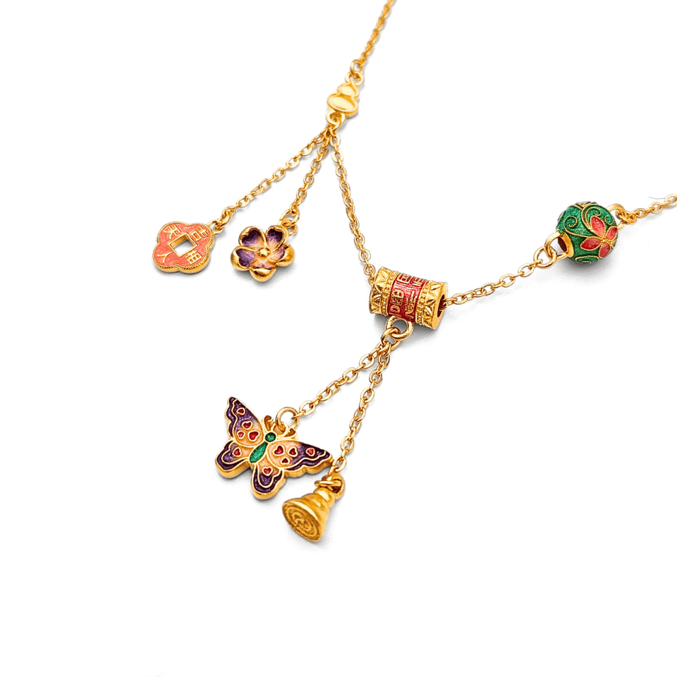 24K Gold Enamel Design Butterfly Necklace