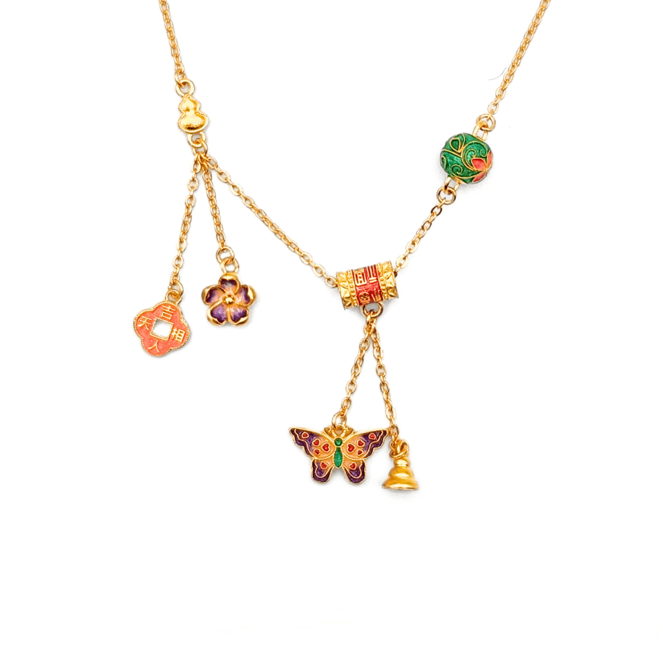 24K Gold Enamel Design Butterfly Necklace