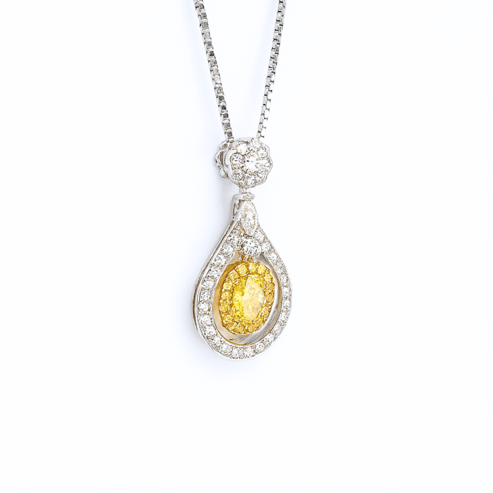 18K White Gold Yellow Diamond Pendant
