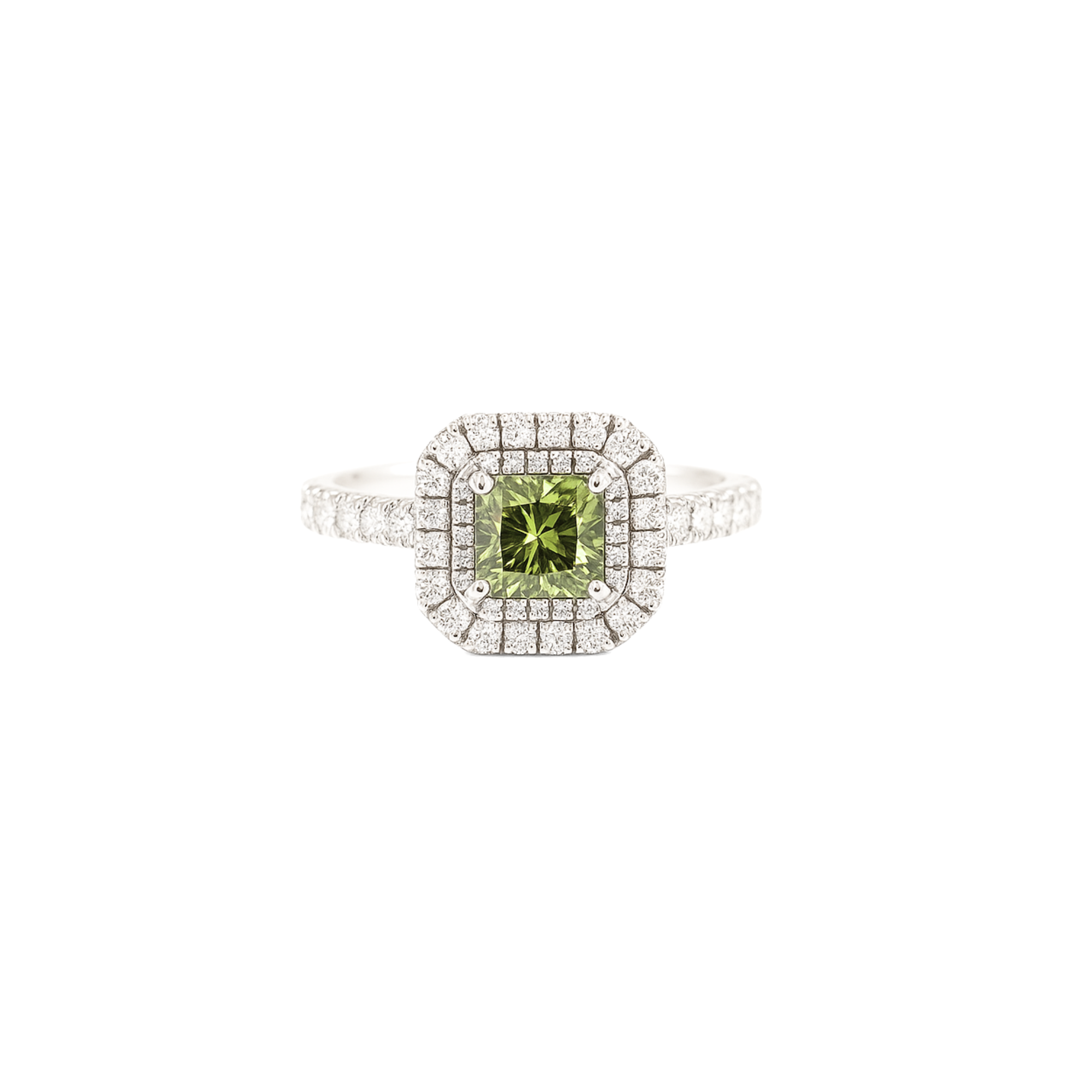 18K White Gold Green Diamond Ring