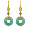 18K Gold Burmese Jadeite Peace Buckle Drop Earrings